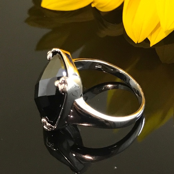 Rectangular Black CZ Sterling Silver Ring - Picture 6 of 7